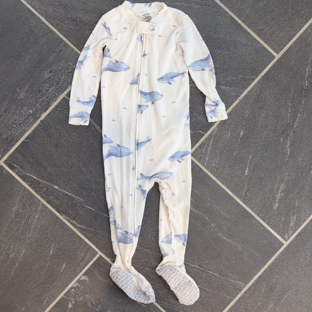 Carter's 12 Month Baby Whale Print Zip-Up PurelySoft Sleep & Play Pajamas